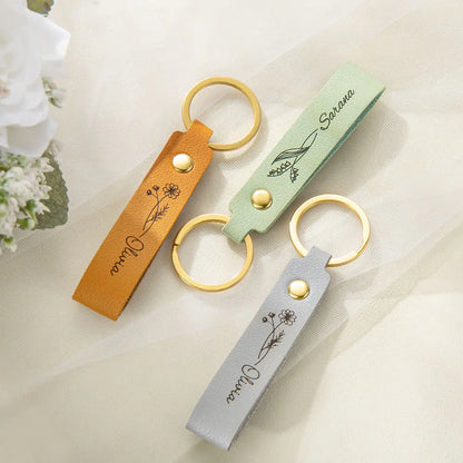 Personalised Birth Flower Name Keyring Strap