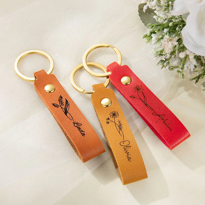 Personalised Birth Flower Name Keyring Strap