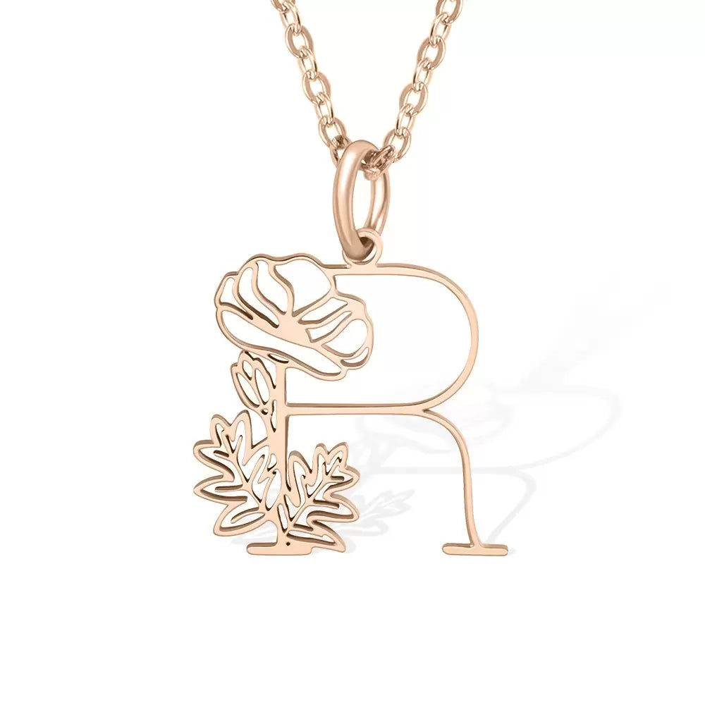 Personalised Initial & Birth Flower Necklace