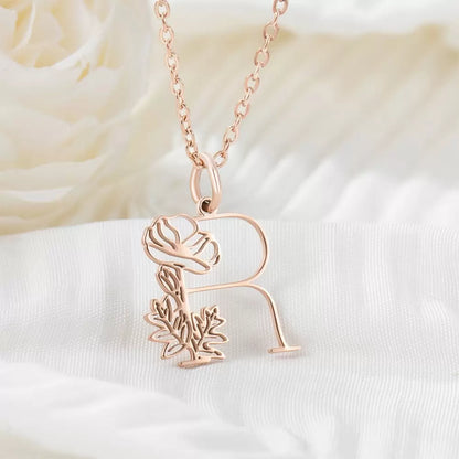 Personalised Initial & Birth Flower Necklace