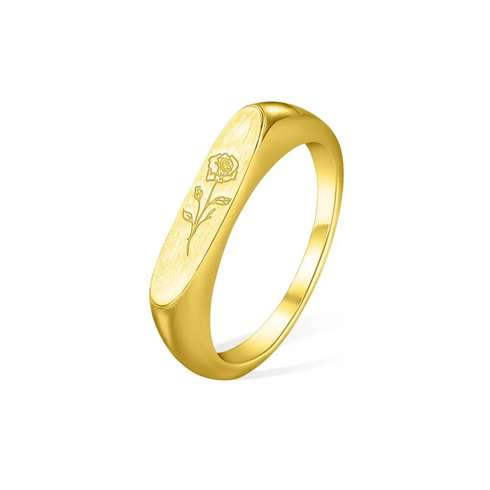 Personalised Birth Flower Signet Stack Ring