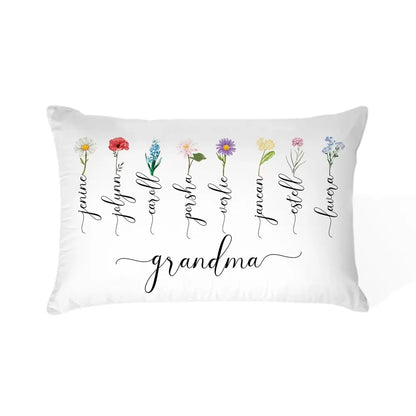 Personalised Names & Birth Flower Pillow Cover Case for Grandmothers/ Mums