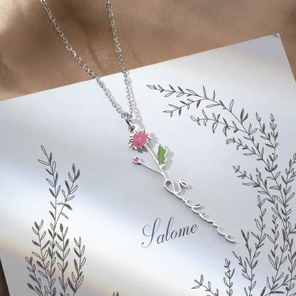 Personalised Coloured Birth Flower Name Necklace