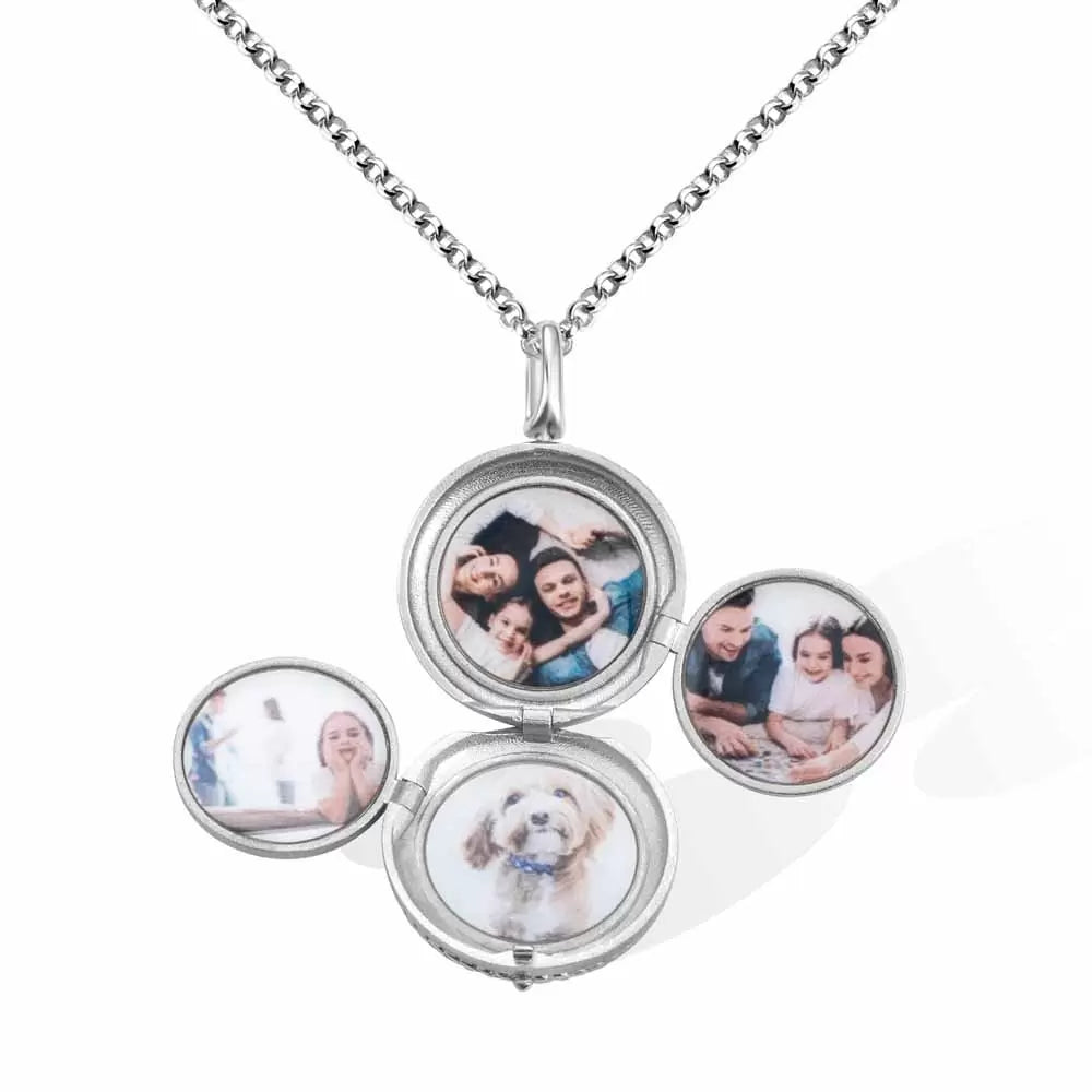 Personalised Birth Flowers Personalised 4 Photo Locket Necklace