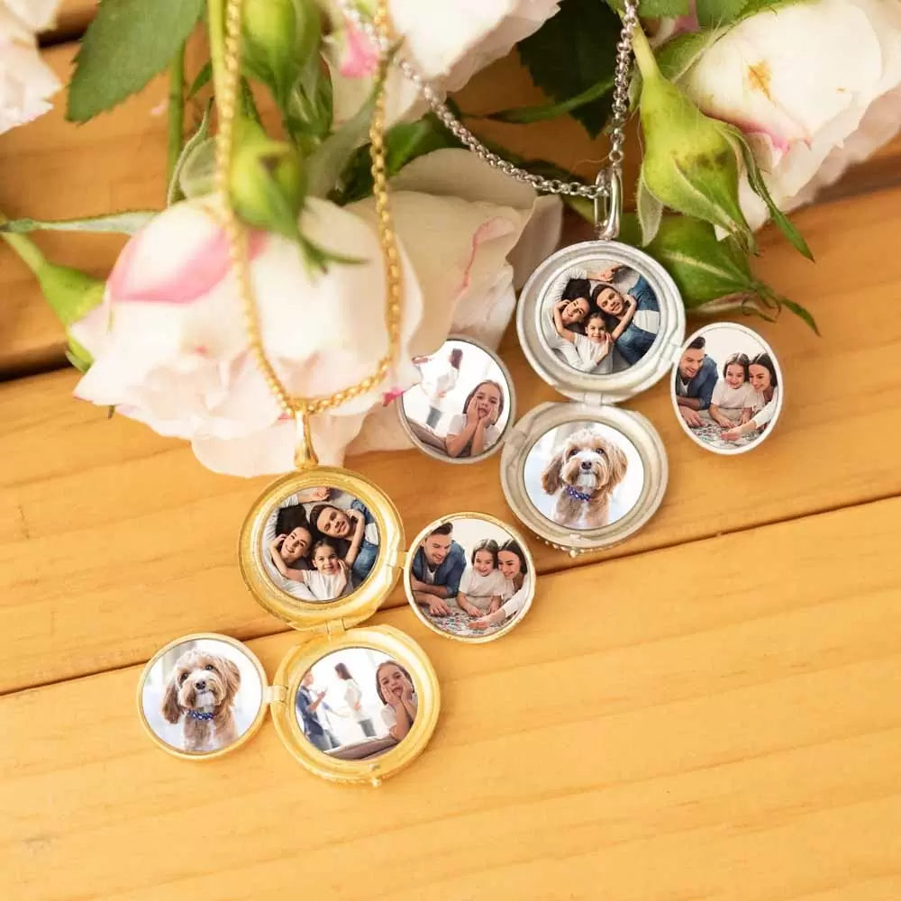 Personalised Birth Flowers Personalised 4 Photo Locket Necklace