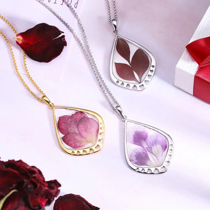 Drop Shape Dried Birth Flower Resin Personalised Necklace