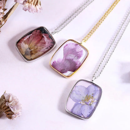 Dried Birth Flower Resin Personalised Necklace