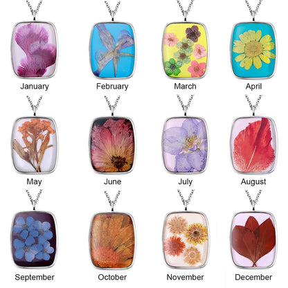 Dried Birth Flower Resin Personalised Necklace