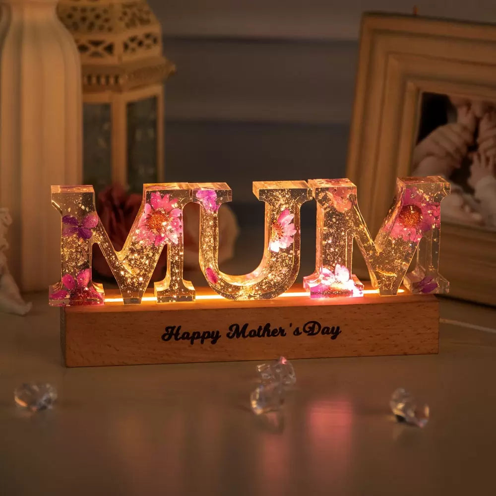 Mum Dried Floral Resin Mother's Day Night Light Lamp