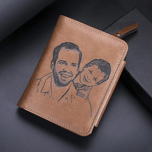 Men's Personalised Photo Engraved Brown Leather Wallet