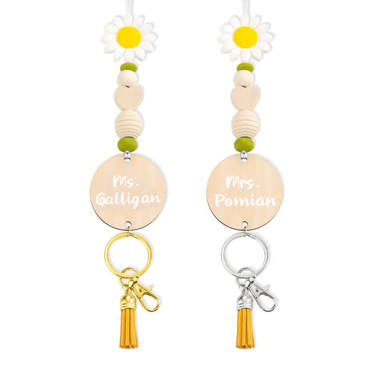 Teachers Personalised Wooden Daisy Lanyard