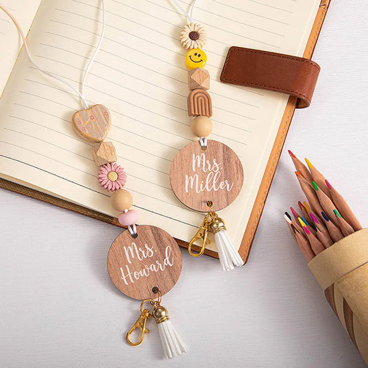 Teachers Personalised Wooden Boho Lanyard