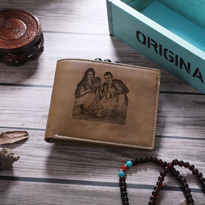 Men's Personalised Photo Engraved Brown Leather Wallet