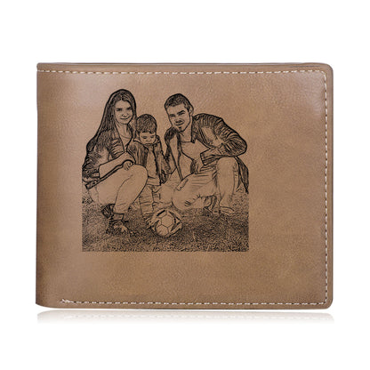 Men's Personalised Photo Engraved Brown Leather Wallet