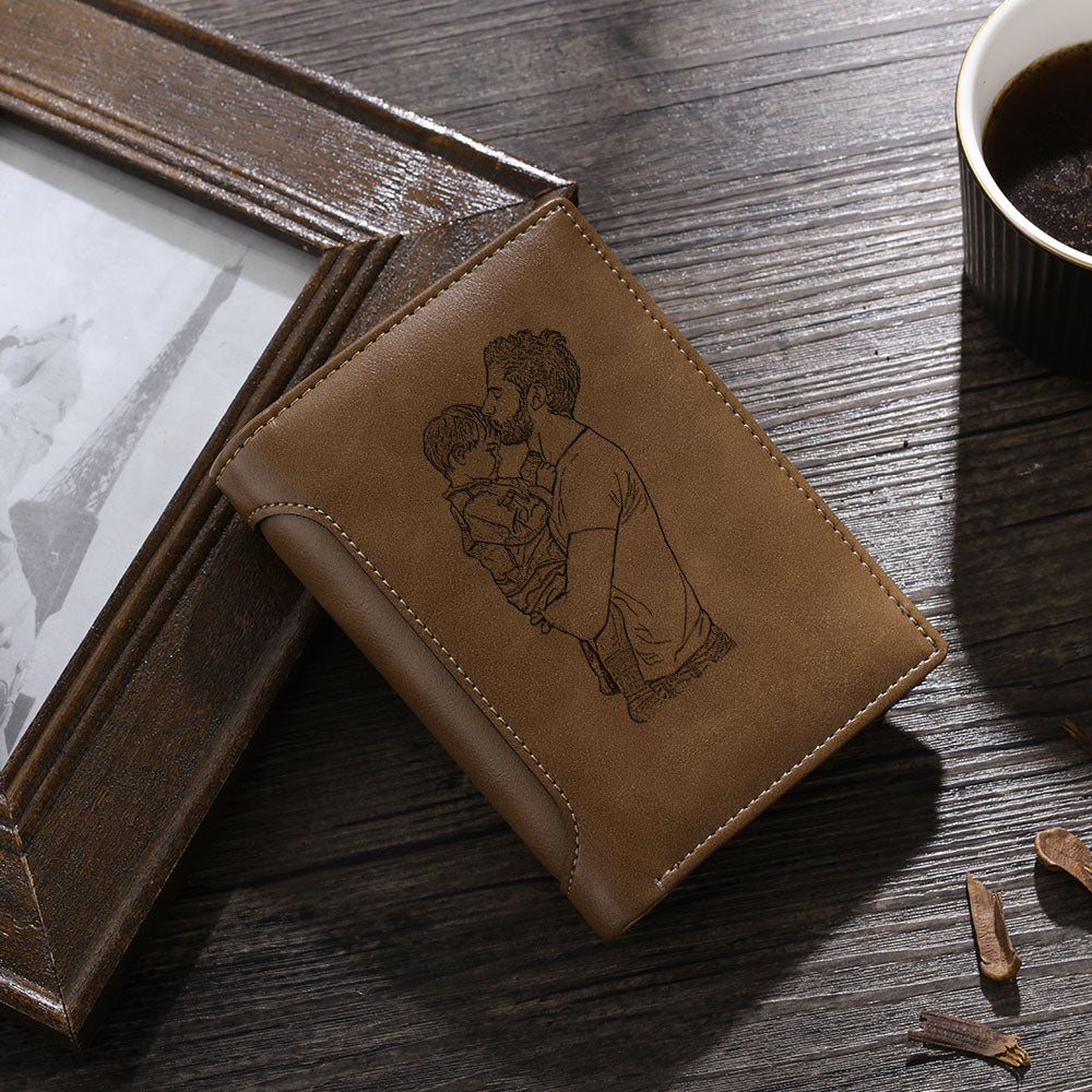 Men's Personalised Photo Engraved Brown Leather Wallet