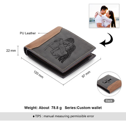 Men's Personalised Photo & Initial Engraved Dark Grey Leather Wallet