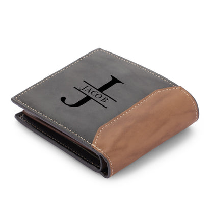 Men's Personalised Photo & Initial Engraved Dark Grey Leather Wallet