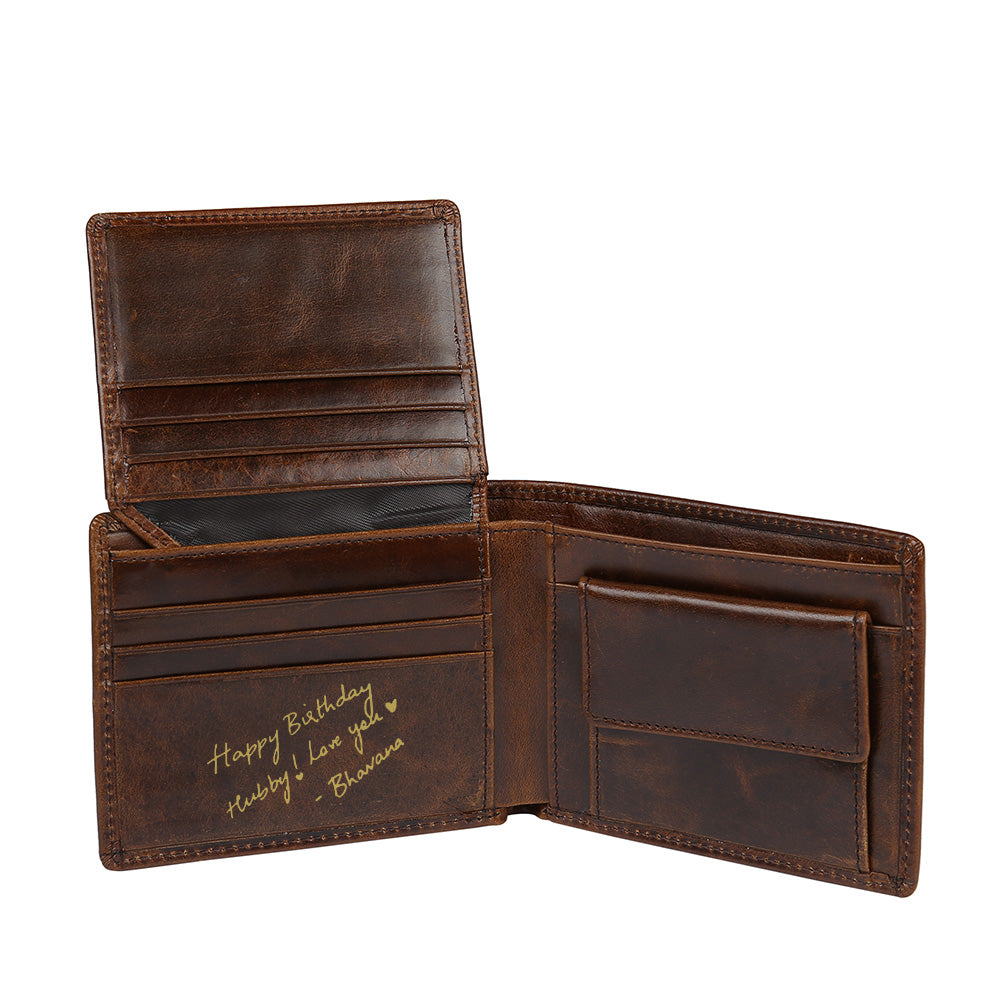 Men's Personalised Brown Initial & Name Leather Wallet