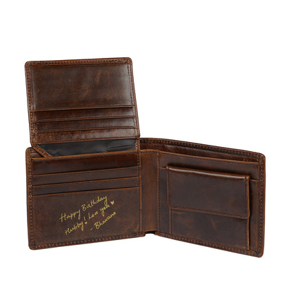 Men's Personalised Brown Initial & Name Leather Wallet