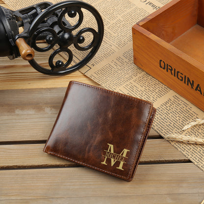 Men's Personalised Brown Initial & Name Leather Wallet