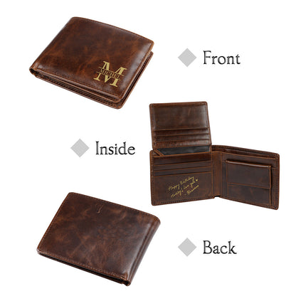 Men's Personalised Brown Initial & Name Leather Wallet