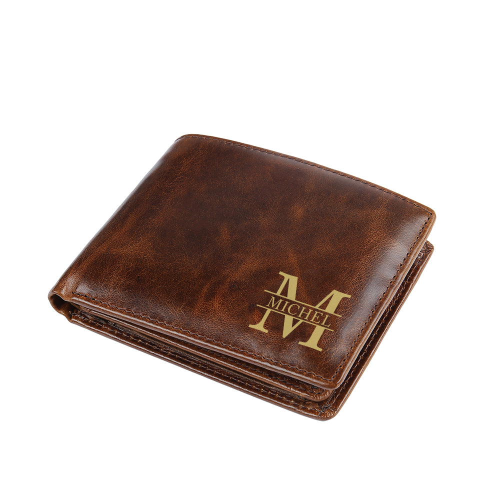 Men's Personalised Brown Initial & Name Leather Wallet