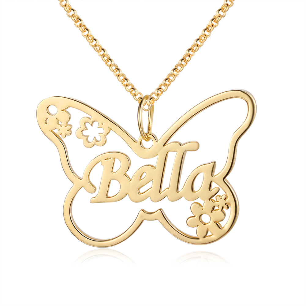 Floral Butterfly Personalised Name Necklace