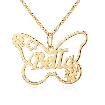 Floral Butterfly Personalised Name Necklace