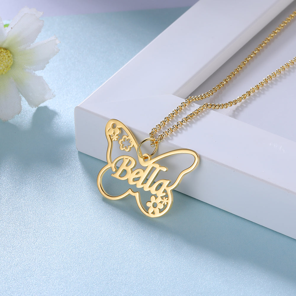 Floral Butterfly Personalised Name Necklace