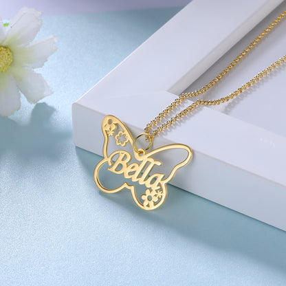 Floral Butterfly Personalised Name Necklace