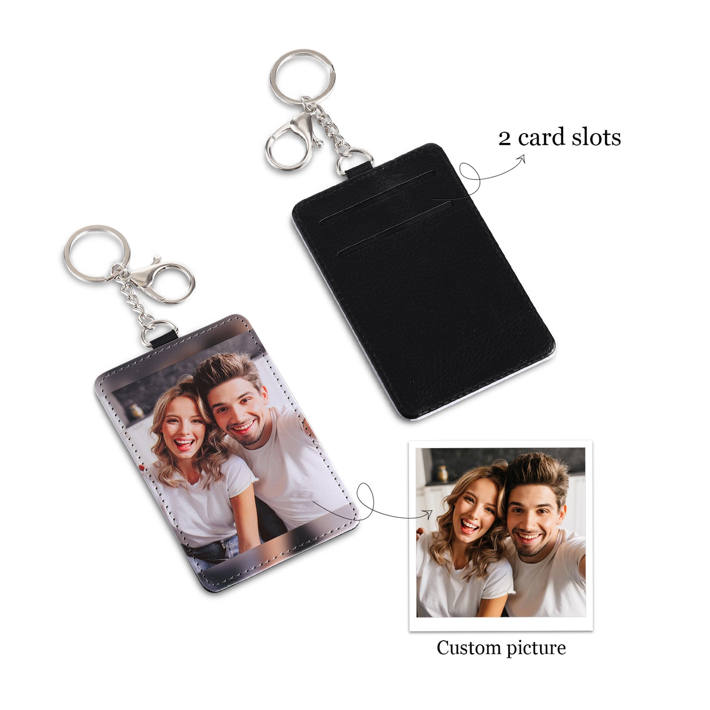 Personalised Leather Two Card Photo Wallet Keyring