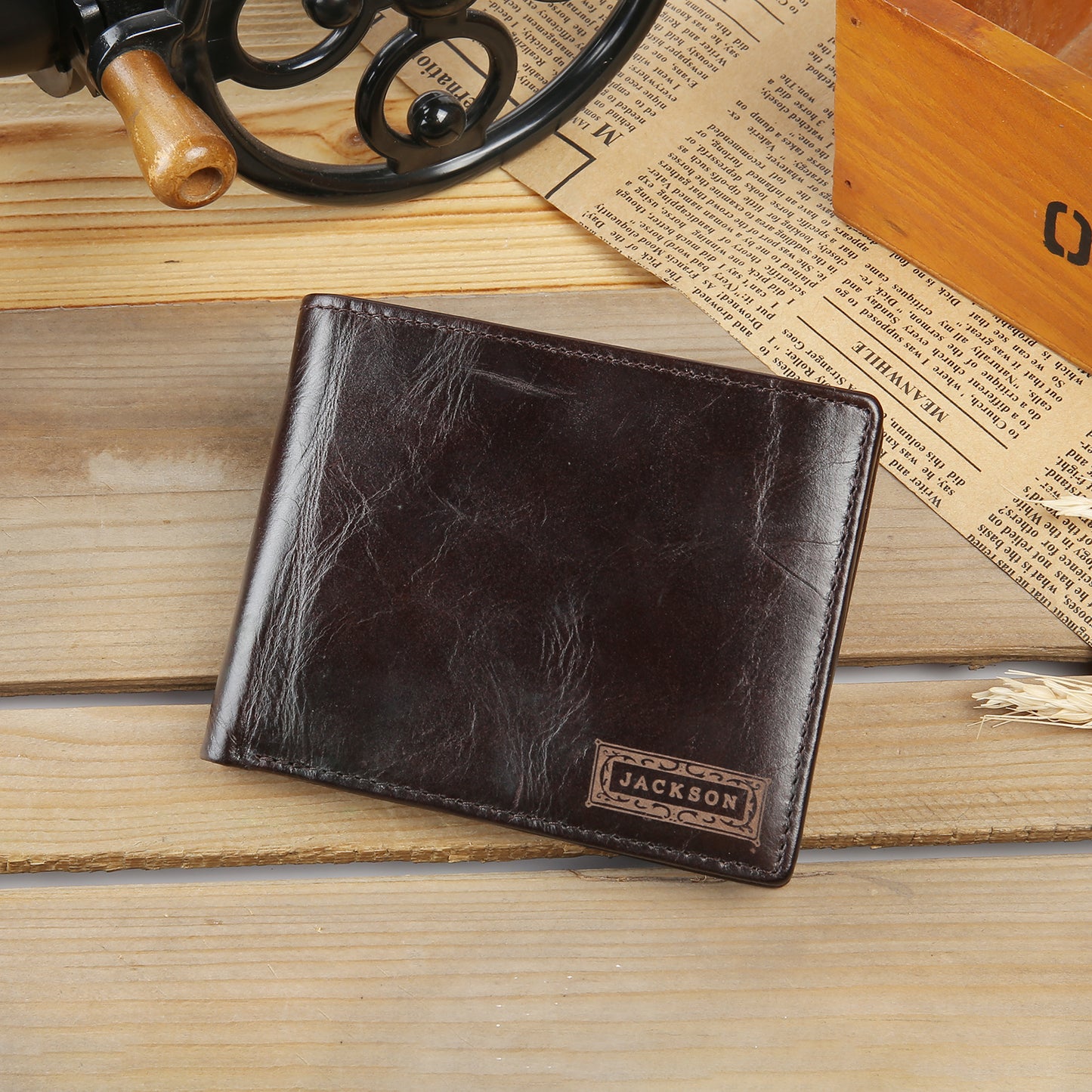 Men's Personalised Brown Leather Name Wallet