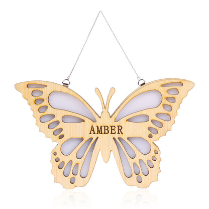 Personalised Wooden Butterfly Hanging Name Light