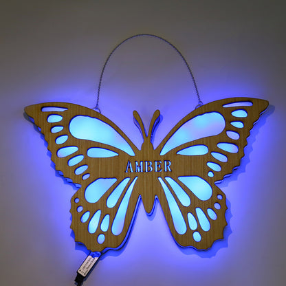 Personalised Wooden Butterfly Hanging Name Light