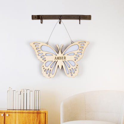 Personalised Wooden Butterfly Hanging Name Light