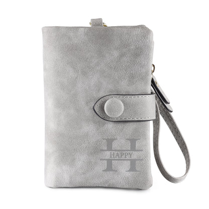 Ladies Personalised Grey Initial Name Wallet with Wrist Strap