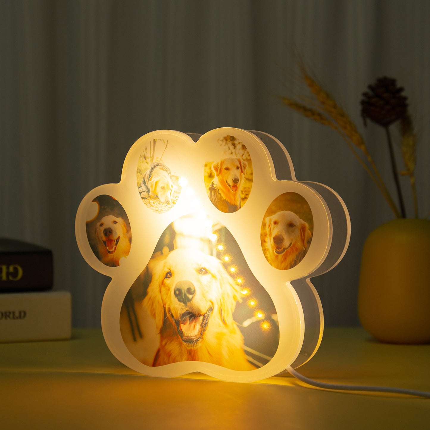 Personalised Dog Paw Acrylic Night Light Lamp