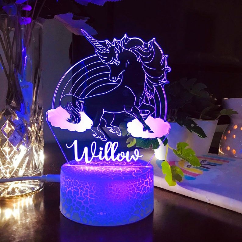 Personalised Unicorn Name Rainbow Night Light