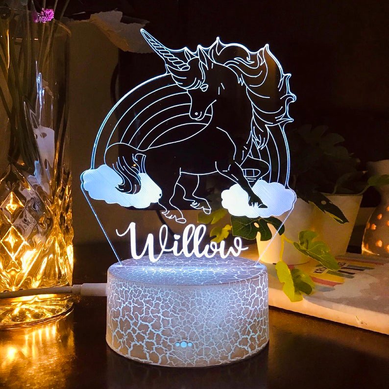 Personalised Unicorn Name Rainbow Night Light