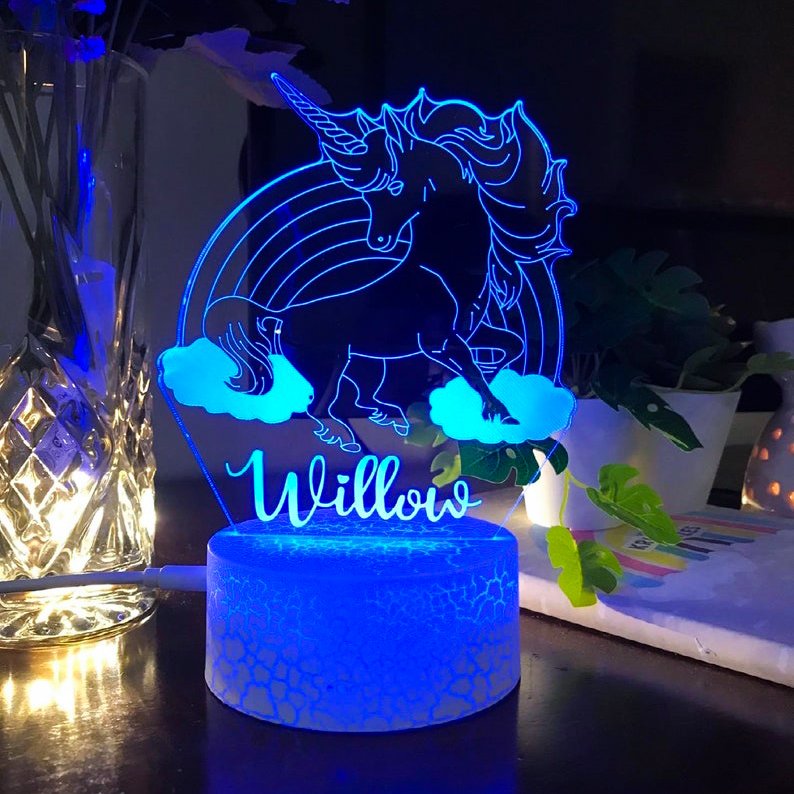 Personalised Unicorn Name Rainbow Night Light