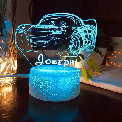 Lightning McQueen Personalised Rainbow Name Car Night Light