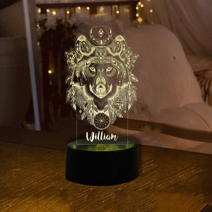 Personalised Wolf Name Night Light