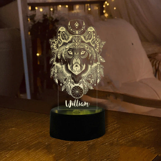 Personalised Wolf Name Night Light