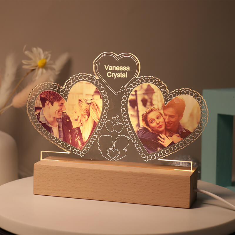 Personalised Couples Photo Hearts Night Light