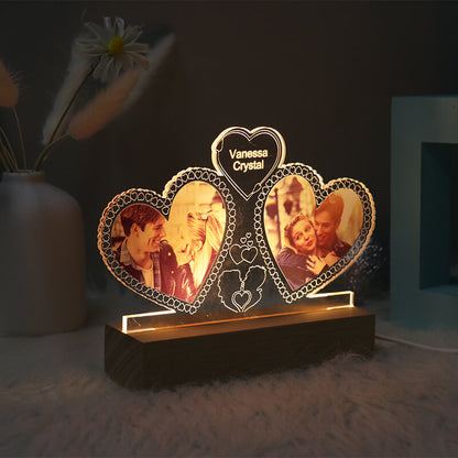 Personalised Couples Photo Hearts Night Light