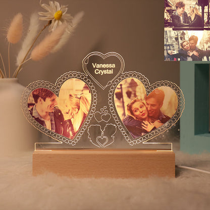 Personalised Couples Photo Hearts Night Light