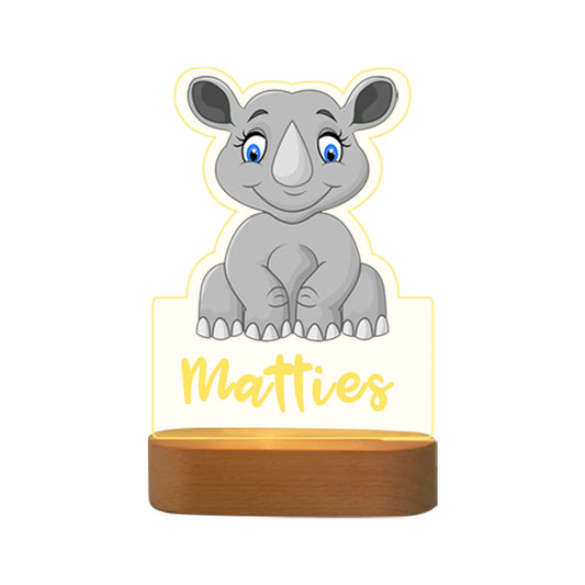 Personalised Baby Rhinoceros Name Night Light