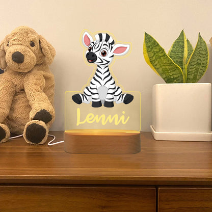 Personalised Baby Zebra Name Night Light