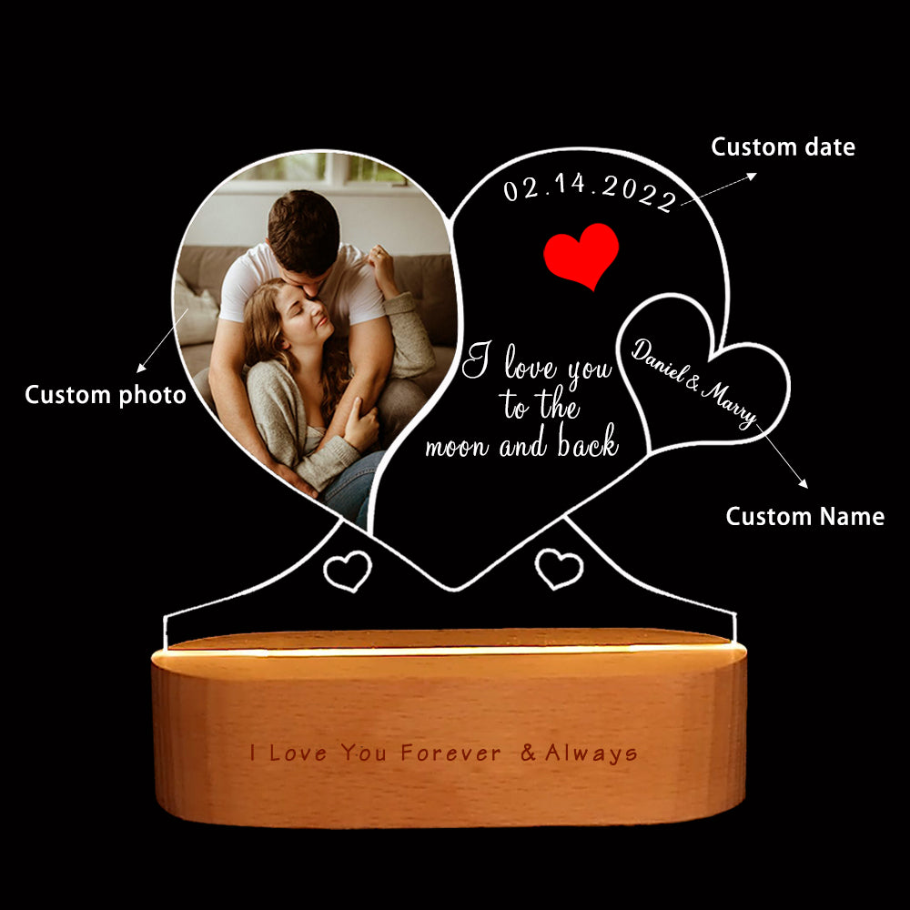 Personalised Couples Photo Night Heart Light