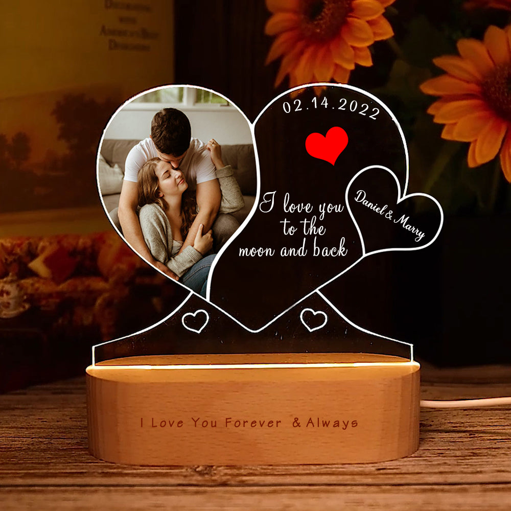 Personalised Couples Photo Night Heart Light